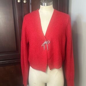 No Boundaries Red Cardigan with Tie Accent